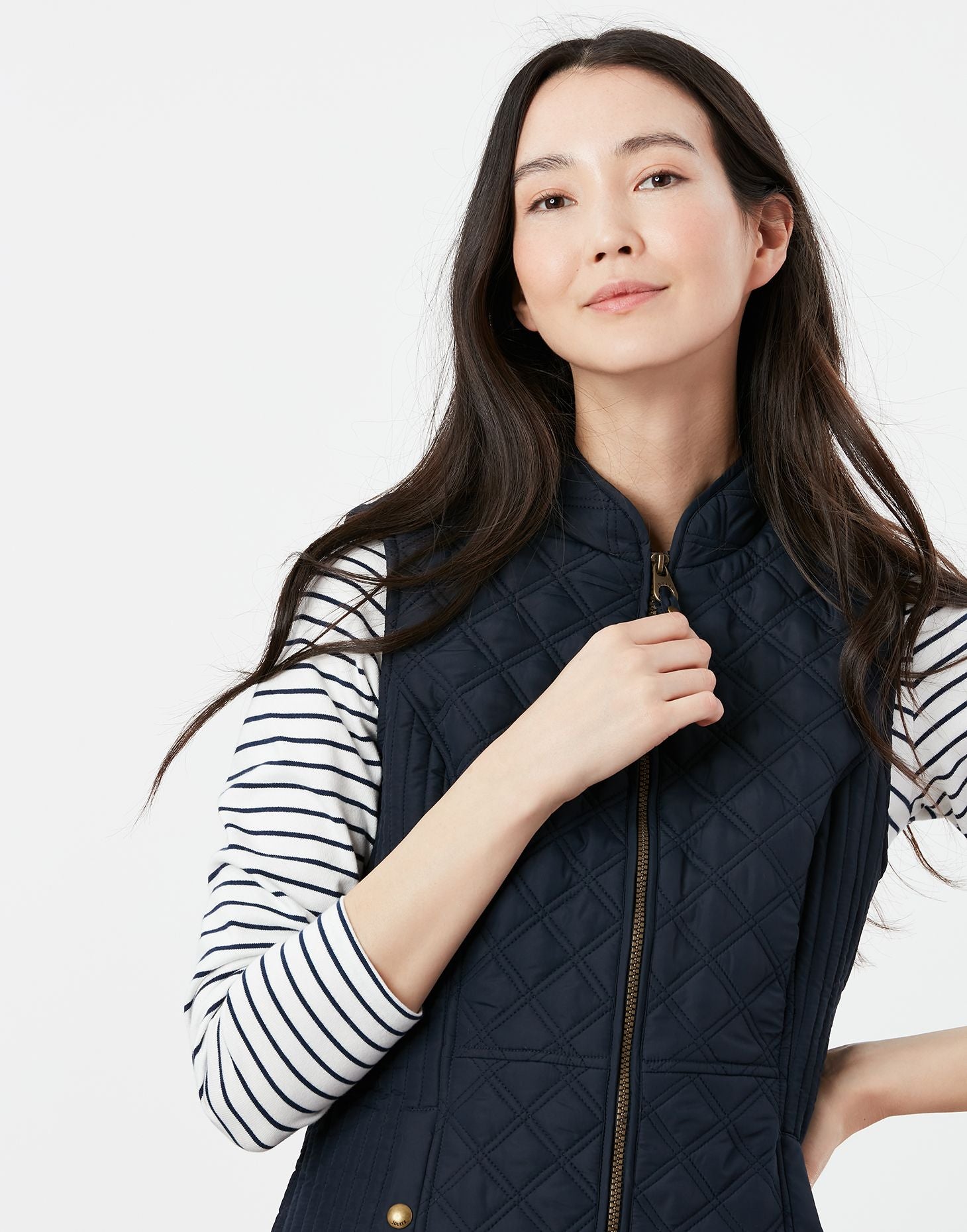 Joules Women's Minx Diamond Quilted Gilet Marine Navy Vest Waistcoat