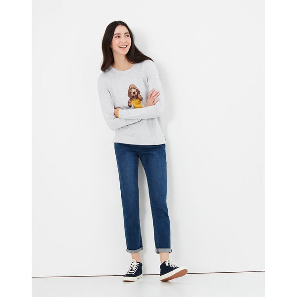 Joules women's Miranda Knitted Intarsia Crew Neck Jumper Grey Marl