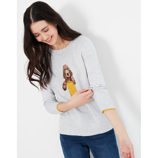 Joules women's Miranda Knitted Intarsia Crew Neck Jumper Grey Marl