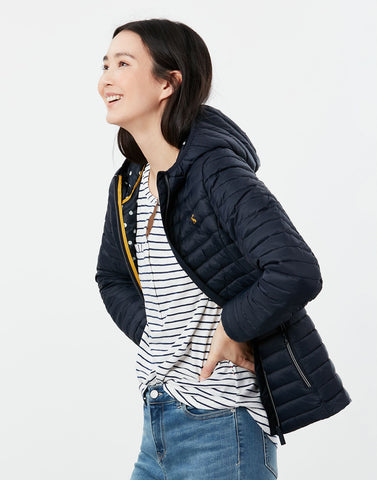 Joules Women's Snug Shower Proof Packable Puffer Jacket Coat Navy