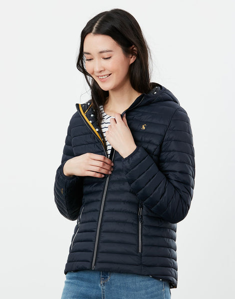 Joules Women's Snug Shower Proof Packable Puffer Jacket Coat Navy