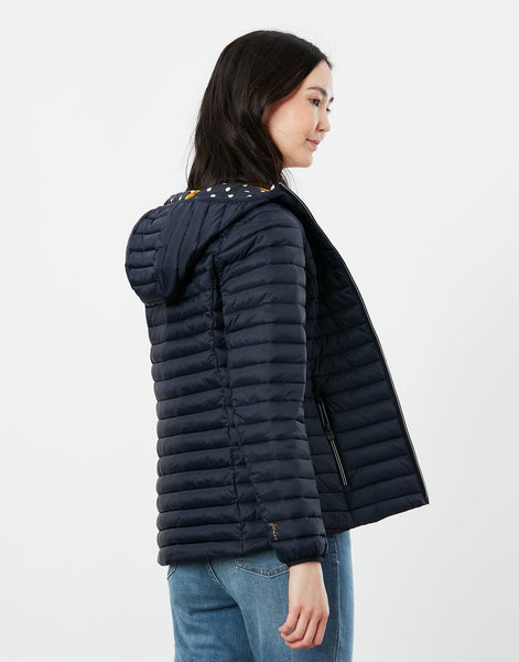 Joules Women's Snug Shower Proof Packable Puffer Jacket Coat Navy