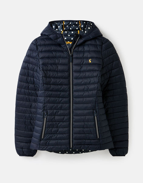 Joules Women's Snug Shower Proof Packable Puffer Jacket Coat Navy