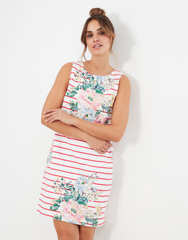 Joules Women's Riva Print Sleeveless Jersey Dress Red Floral Tshirt