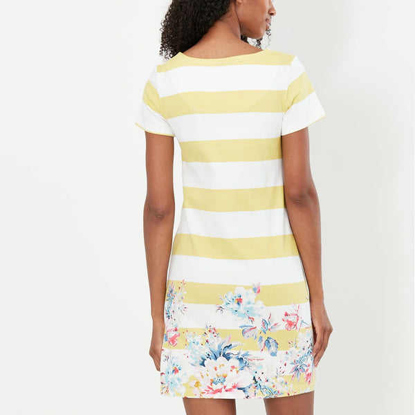 Joules Riviera Stripe Short Sleeve Jersey Dress Lemon Border Floral Yellow