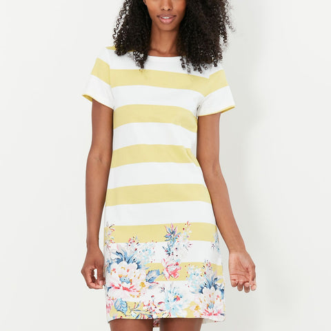 Joules Riviera Stripe Short Sleeve Jersey Dress Lemon Border Floral Yellow