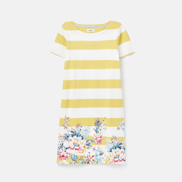 Joules Riviera Stripe Short Sleeve Jersey Dress Lemon Border Floral Yellow