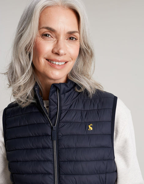 Joules Women's Snug Shower Proof Packable Gilet Navy Waistcoat Vest