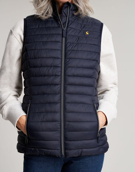 Joules Women's Snug Shower Proof Packable Gilet Navy Waistcoat Vest