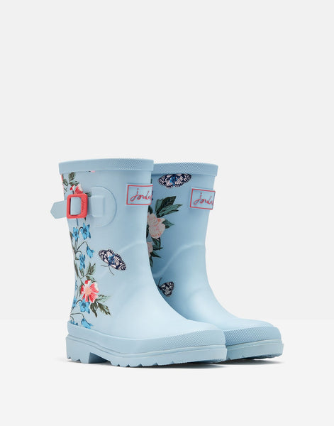 Joules Kid's Printed Blue Floral Tall Height Wellies With Back Gusset