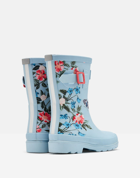 Joules Kid's Printed Blue Floral Tall Height Wellies With Back Gusset