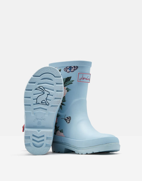 Joules Kid's Printed Blue Floral Tall Height Wellies With Back Gusset