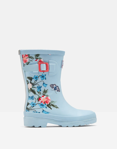 Joules Kid's Printed Blue Floral Tall Height Wellies With Back Gusset