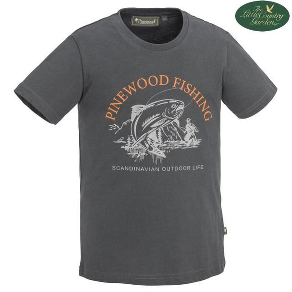 Pinewood Kids Childrens Fishing T-Shirt Dark Anthicite 6572 Country Fish 