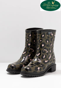 Aigle Fulfeel Mid length Short Leopard Print Khaki Urban Rain Womens Wellington Boots