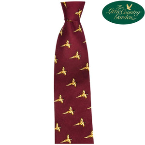 Hoggs of Fife Mens Silk Tie Red Burgundy Pheasants Country Shooting Farming 