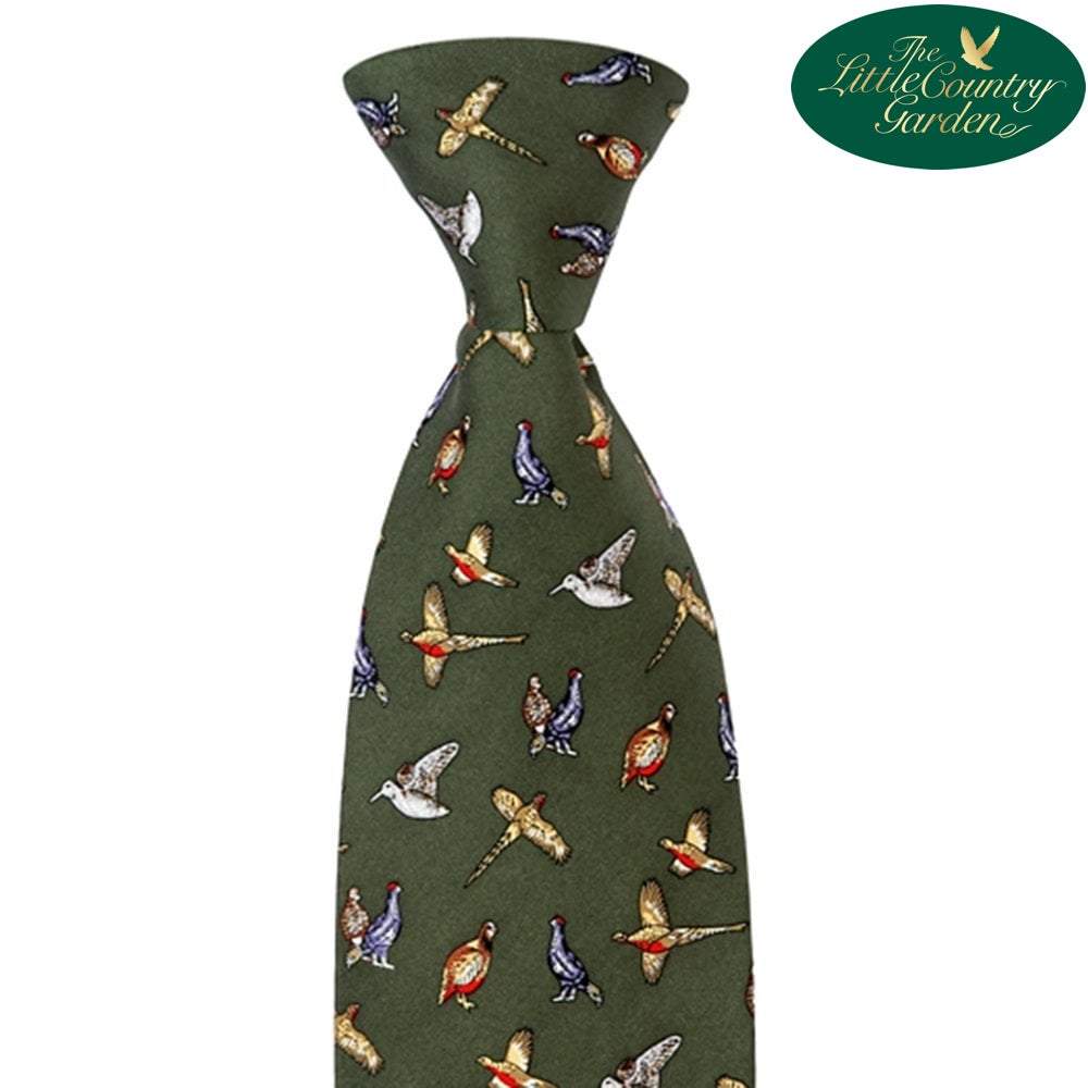 Hoggs of Fife Mens Silk Tie Green Mixed Pheasants Country Shooting Farming 