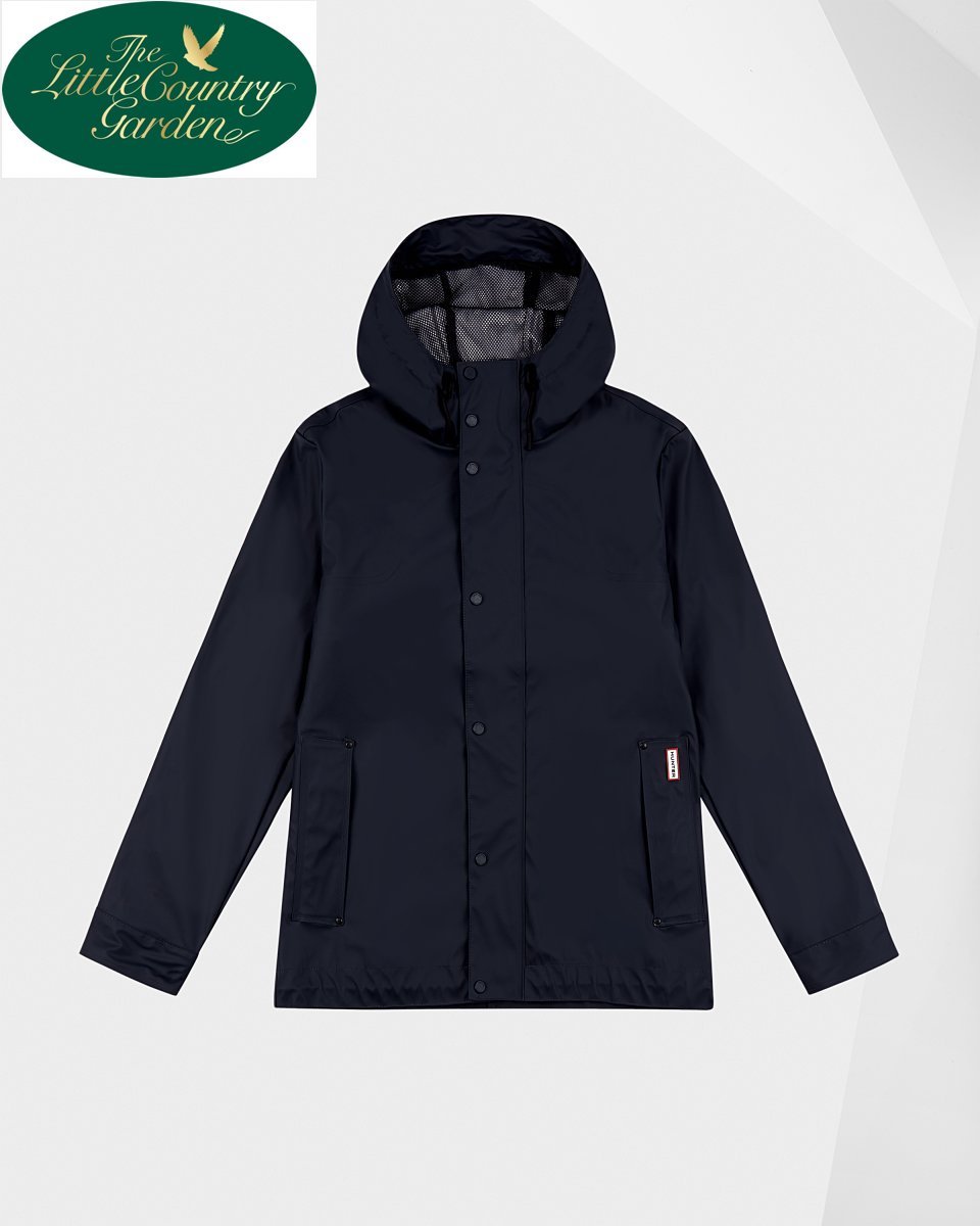 Navy Rubberised Hunter Bomber Jacket with Hood