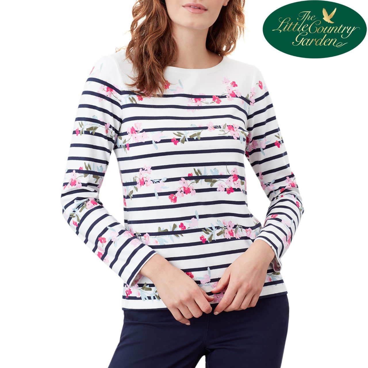 Joules Harbour Print Womens Cream Floral Stripe Jersey Top Long Sleeve Tshirt Ladies