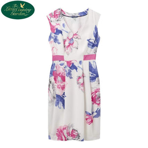 Joules Helena Fitted Crepe Shift Dress White Floral V Neck Line Ladies Dress