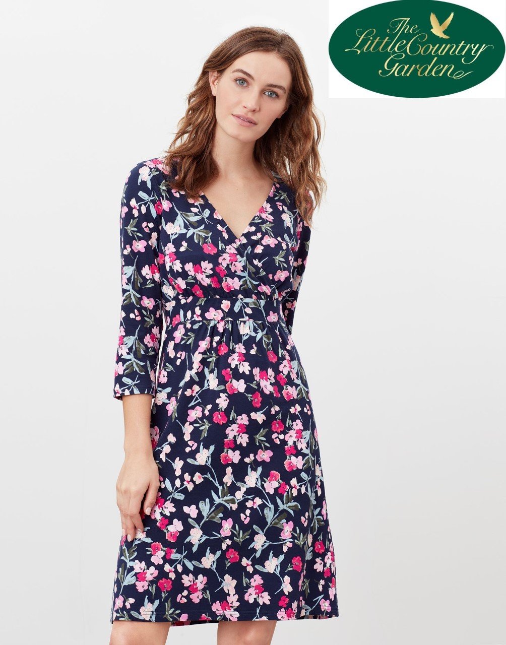 Joules Jude Womens Print Wrap Dress Navy Floral Ladies 3/4 Length