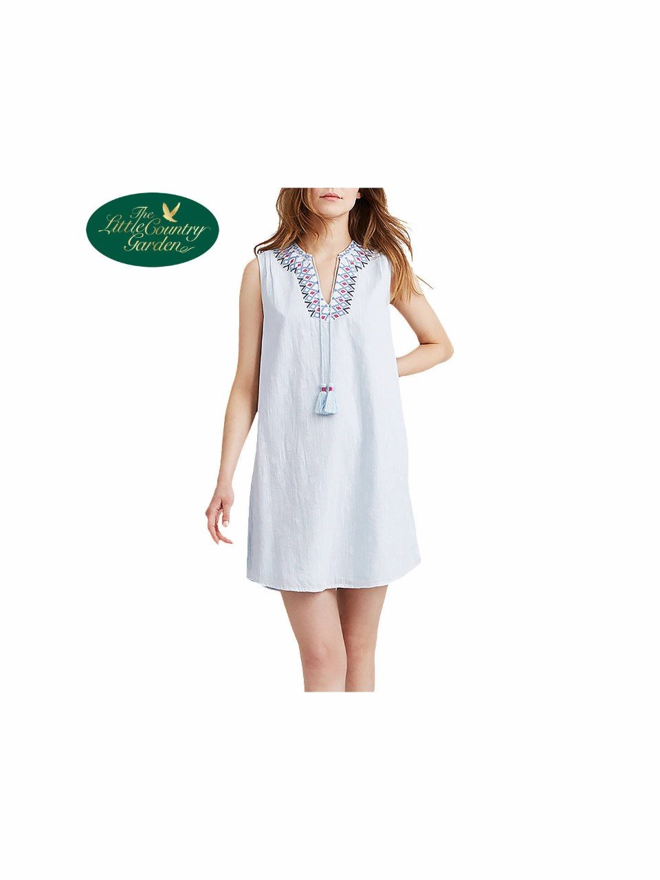 Joules Womens Orianne Cool Blue Embroidered Tunic Dress Sleeveless Ladies Dress