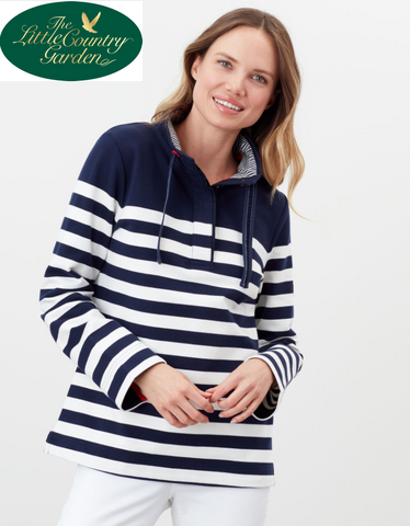 Joules Saunton Womens Funnel Neck Sweatshirt French Navy Cream Stripe Ladies