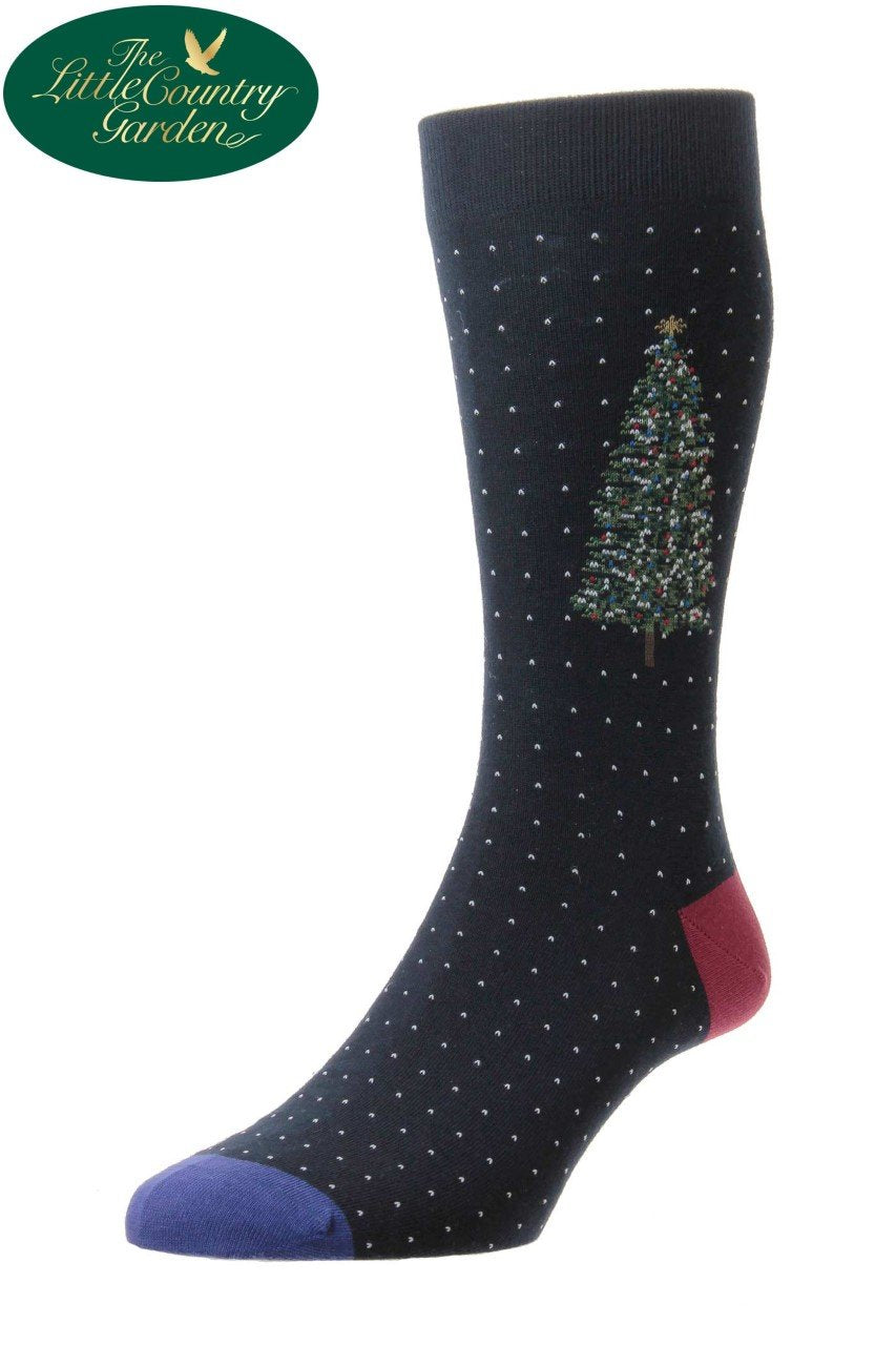 Navy Scott-Nichol Christmas Tree Print Socks