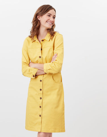Joules Wilmer Womens Denim Dress Misted Yellow Ladies Shirt Dress 