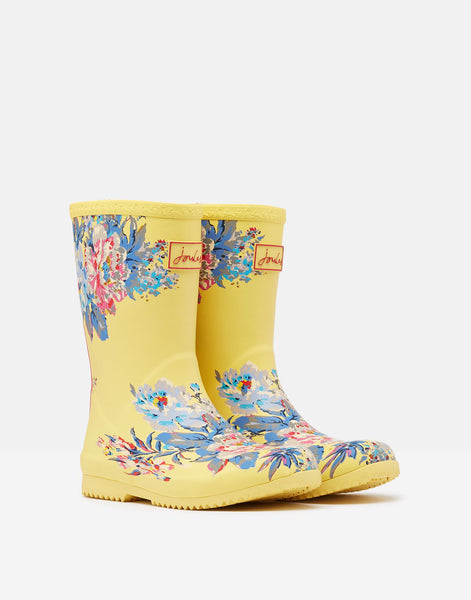 Joules Kid's Roll Up Flexible Printed Wellies Yellow Floral Wellington Boots