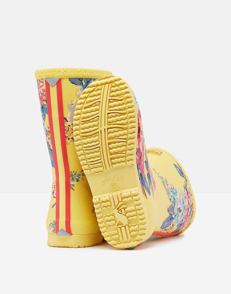 Joules Kid's Roll Up Flexible Printed Wellies Yellow Floral Wellington Boots